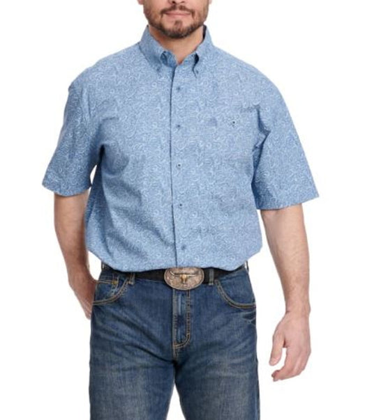 Wrangler Men's George Strait Collection Stone Blue & Paisley Short Sleeve Western Shirt 112346536
