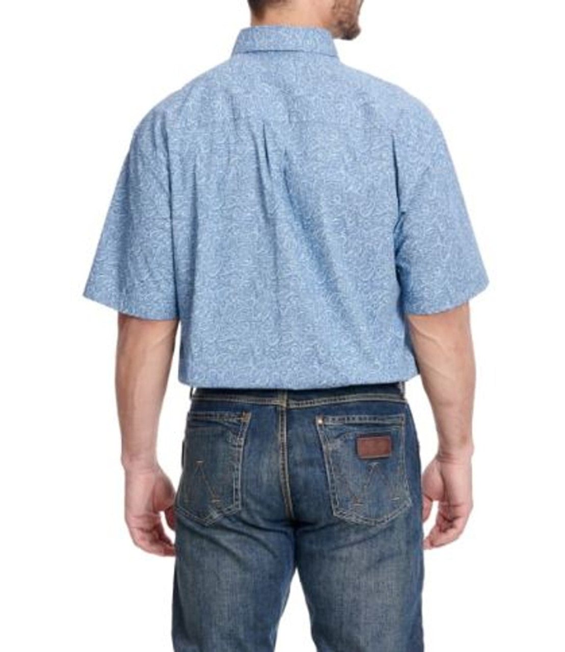 Wrangler Men's George Strait Collection Stone Blue & Paisley Short Sleeve Western Shirt 112346536