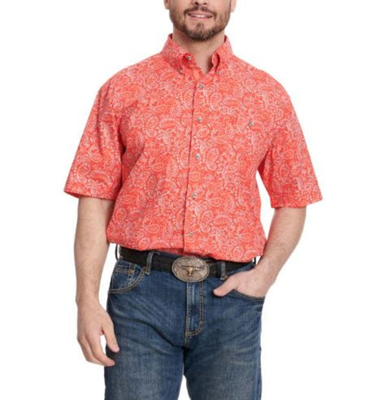 Wrangler Men's George Strait Collection Red Paisley Short Sleeve Western Shirt 112346542