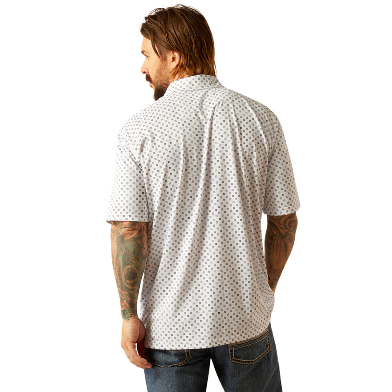 Ariat Mens All Over Print SS Polo White Geo 10055186