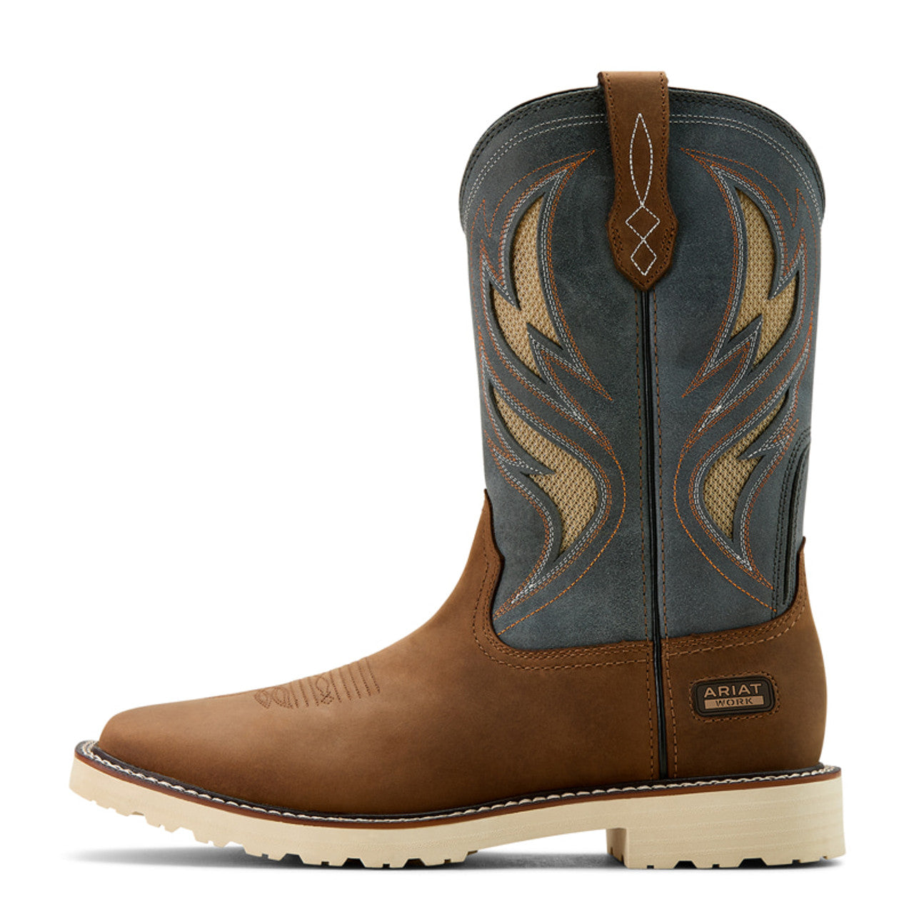 Ariat Men’s Activator Brown and Blue Waterproof Wide Square Soft Toe Work Boots 10061285