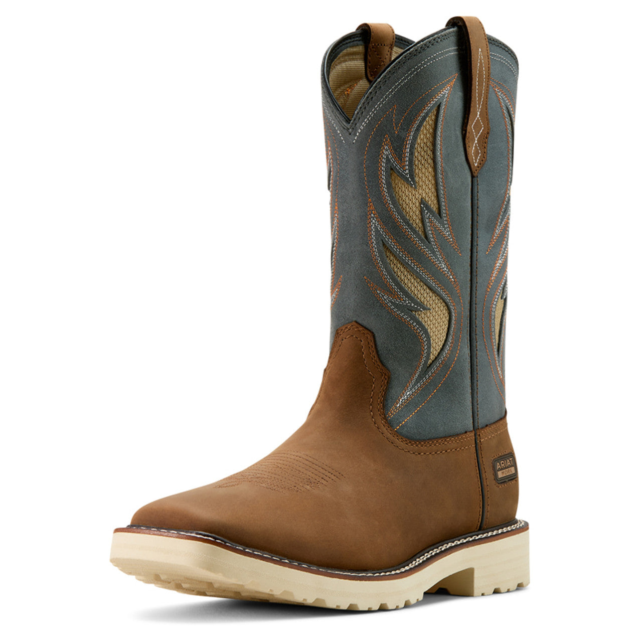 Ariat Men’s Activator Brown and Blue Waterproof Wide Square Soft Toe Work Boots 10061285