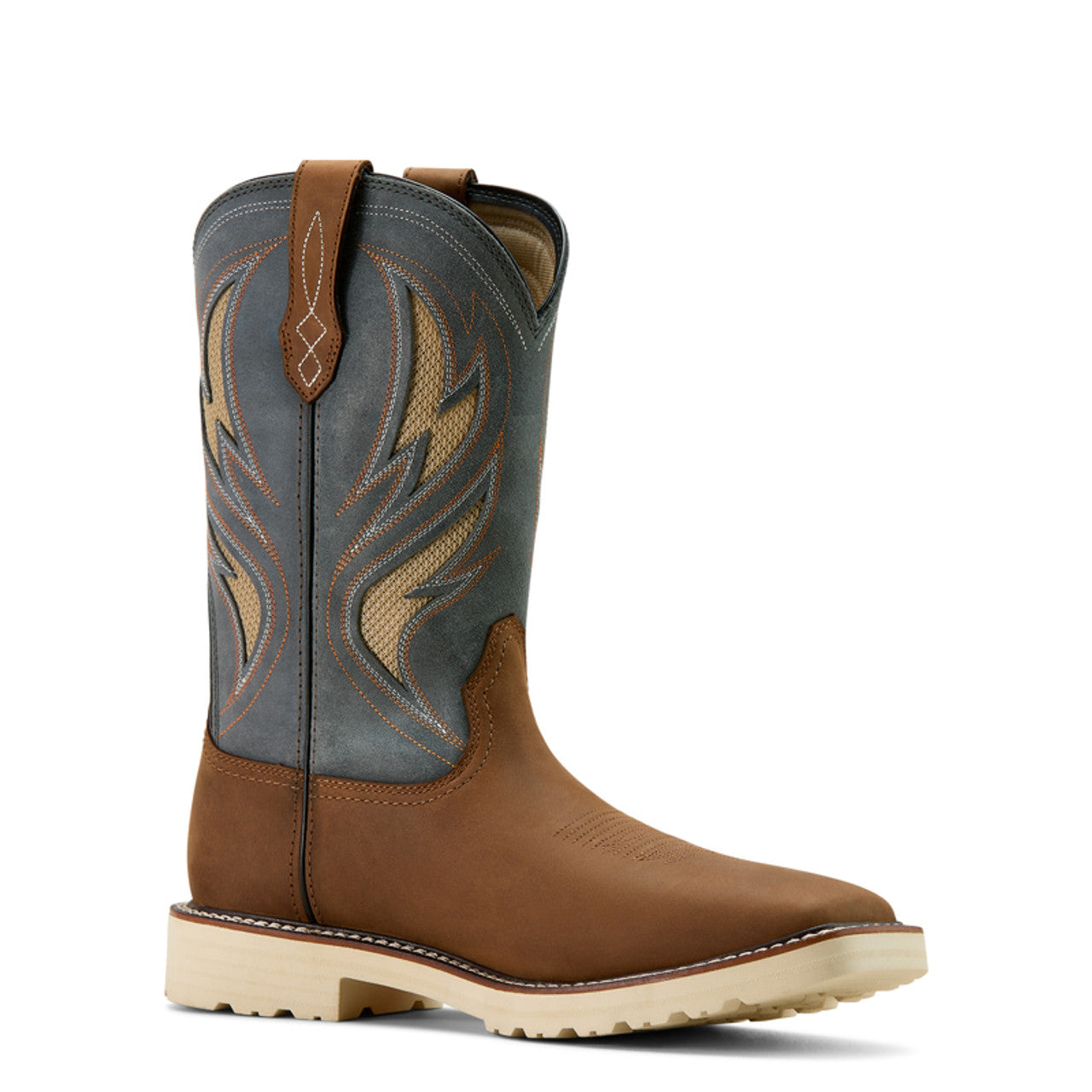 Ariat Men’s Activator Brown and Blue Waterproof Wide Square Soft Toe Work Boots 10061285