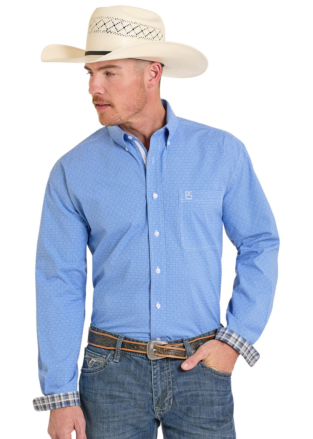 Panhandle Slim Men's Rough Stock Button Down Shirt Blue STYLE #RMB2S08267