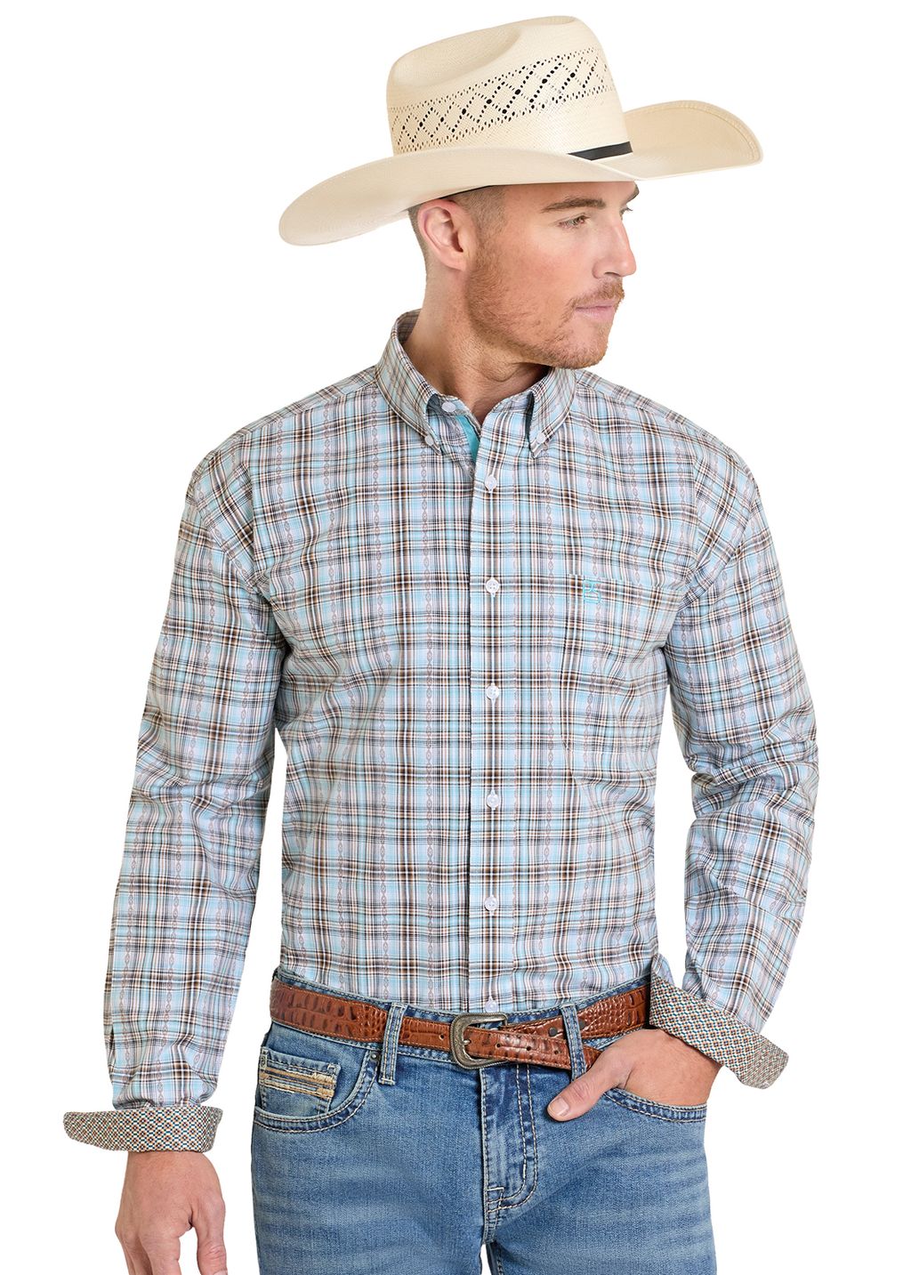 Panhandle Slim Men's Rough Stock Button Down Shirt Teal STYLE #RMB2S08242