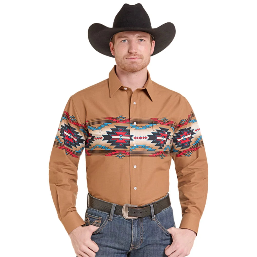 Panhandle Slim Men's Tan Border Snap Shirt SMN2S10142