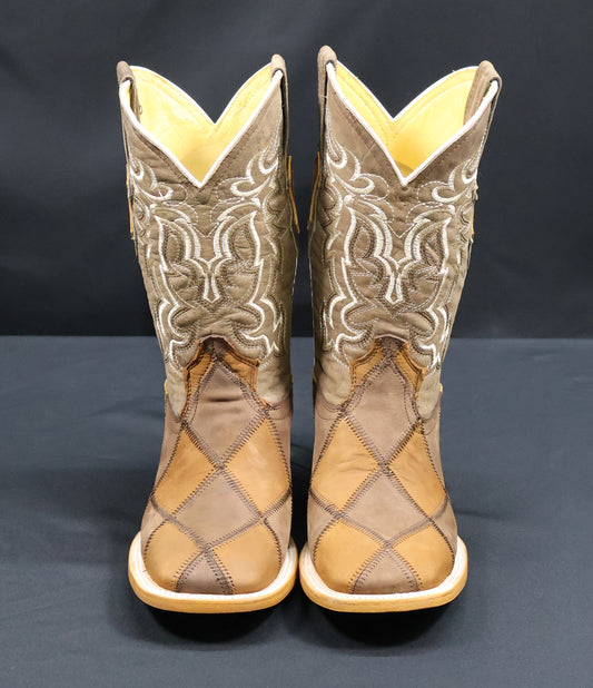 Cowboy City Square Toe Patchwork Boots 658062625 Honey/Brown