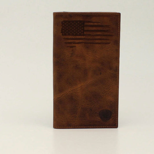Ariat Men's Brown USA Flag Leather Rodeo Style Wallet A3545802