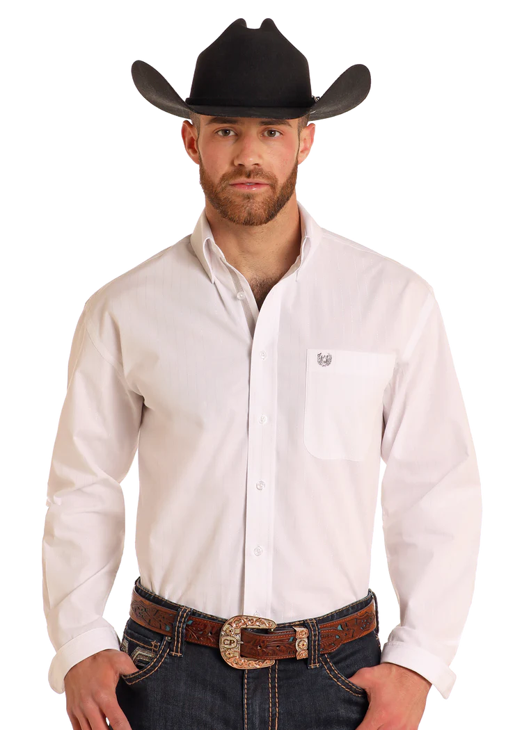 Panhandle Rough Stock White Long Sleeve Button Down Shirt RMB2S05113