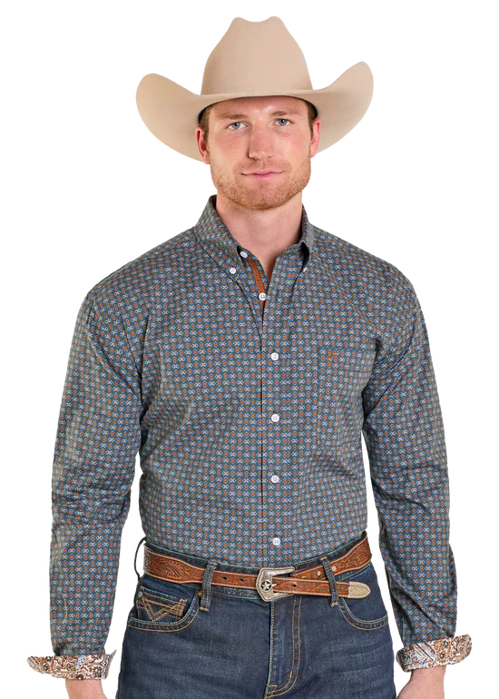 Panhandle Mens Rough Stock Vintage Diamond Long Sleeve Button Shirt Rmb2s07566