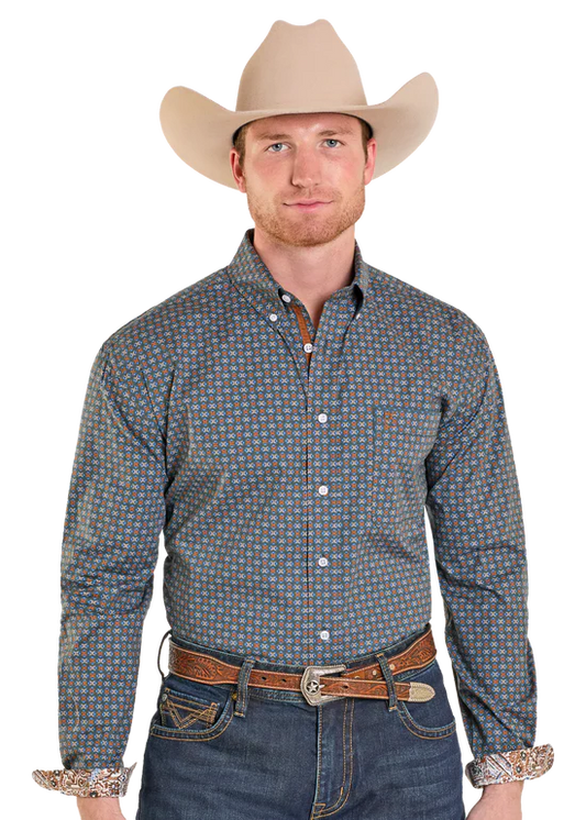 Panhandle Mens Rough Stock Vintage Diamond Long Sleeve Button Shirt Rmb2s07566