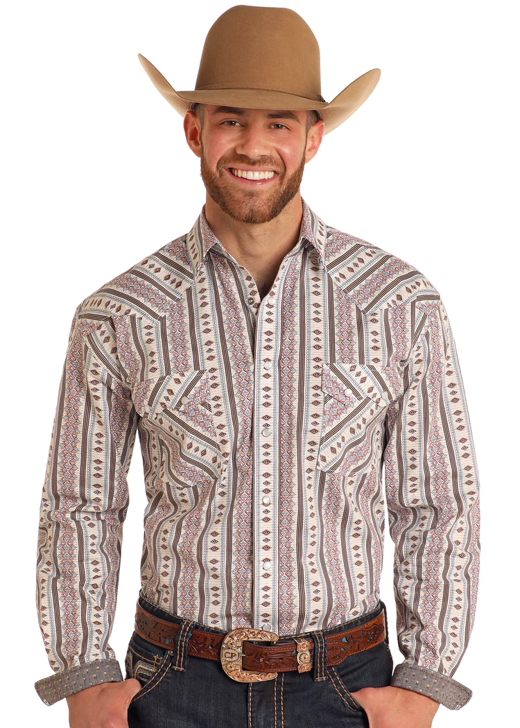 Panhandle Rough Stock Diamond Striped Long Sleeve Snap Shirt RMN2S05101
