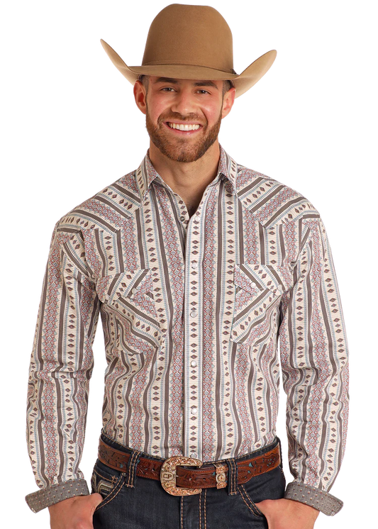 Panhandle Rough Stock Diamond Striped Long Sleeve Snap Shirt RMN2S05101