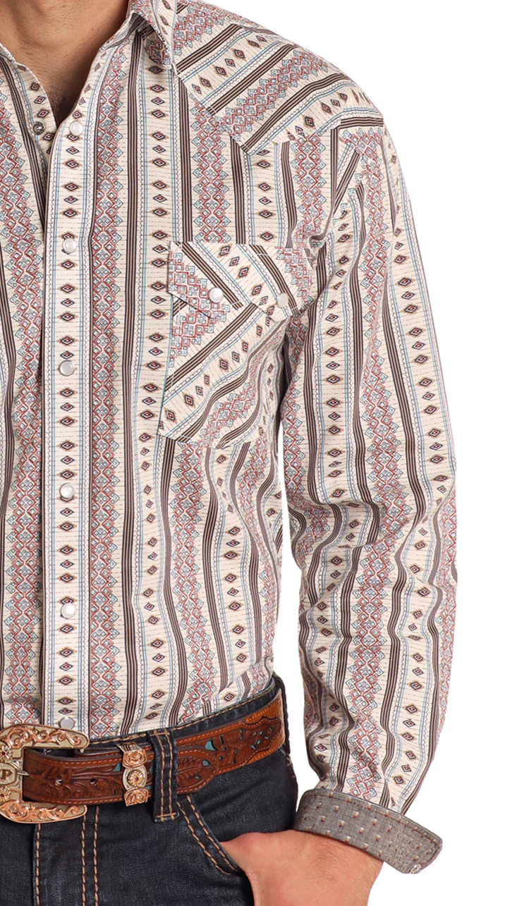 Panhandle Rough Stock Diamond Striped Long Sleeve Snap Shirt RMN2S05101