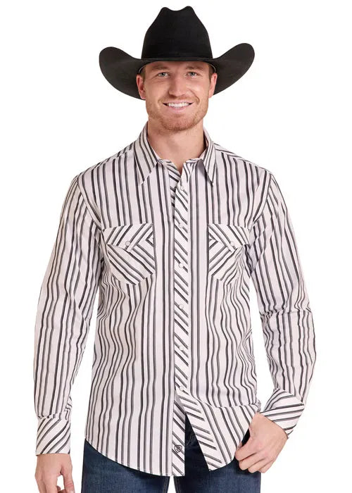 ROCK & ROLL DENIM CLASSIC FIT STRIPE PRINTED BUTTOM DOWN SHIRT BMB2S09423