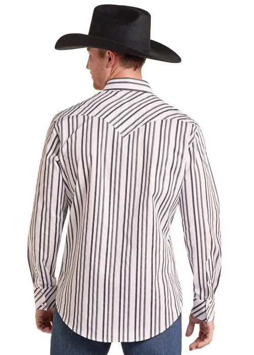 ROCK & ROLL DENIM CLASSIC FIT STRIPE PRINTED BUTTOM DOWN SHIRT BMB2S09423