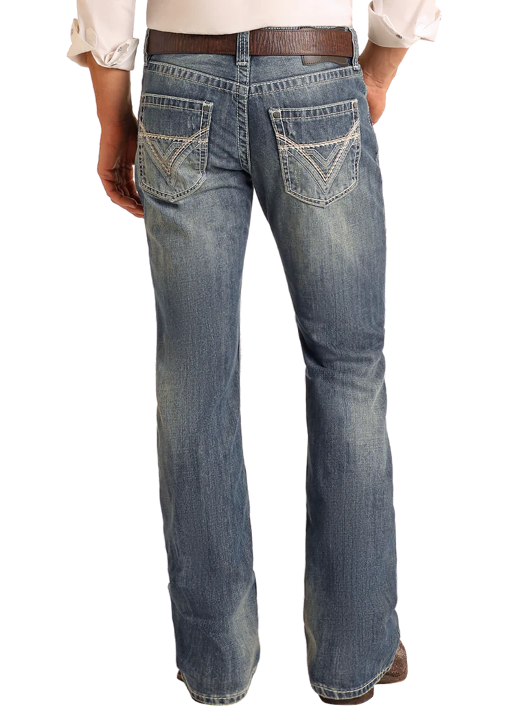 ROCK & ROLL DENIM Pistol Regular Fit Ivory Top-Stitching Bootcut Jeans M0P2602