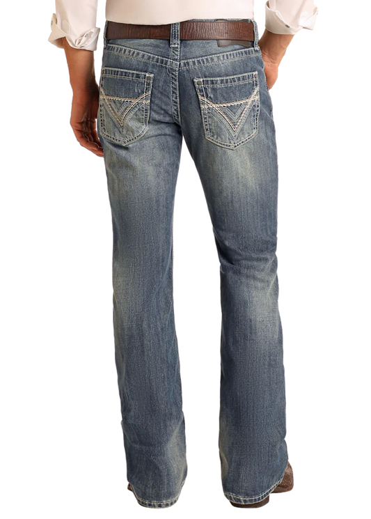 ROCK & ROLL DENIM Pistol Regular Fit Ivory Top-Stitching Bootcut Jeans M0P2602