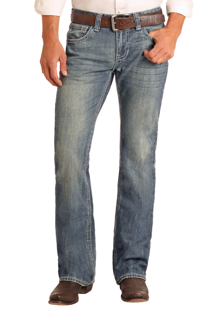 ROCK & ROLL DENIM Pistol Regular Fit Ivory Top-Stitching Bootcut Jeans M0P2602