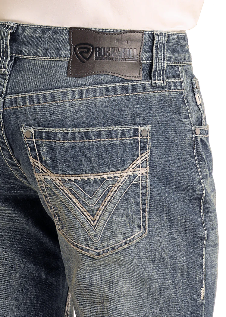 ROCK & ROLL DENIM Pistol Regular Fit Ivory Top-Stitching Bootcut Jeans M0P2602