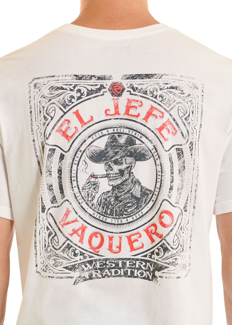 Rock & Roll Denim Men's El Jefe Vaquero Graphic Tee White BU21T08869