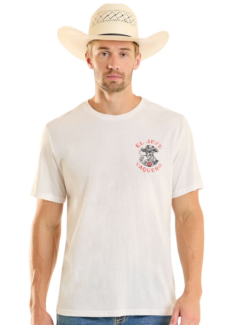 Rock & Roll Denim Men's El Jefe Vaquero Graphic Tee White BU21T08869