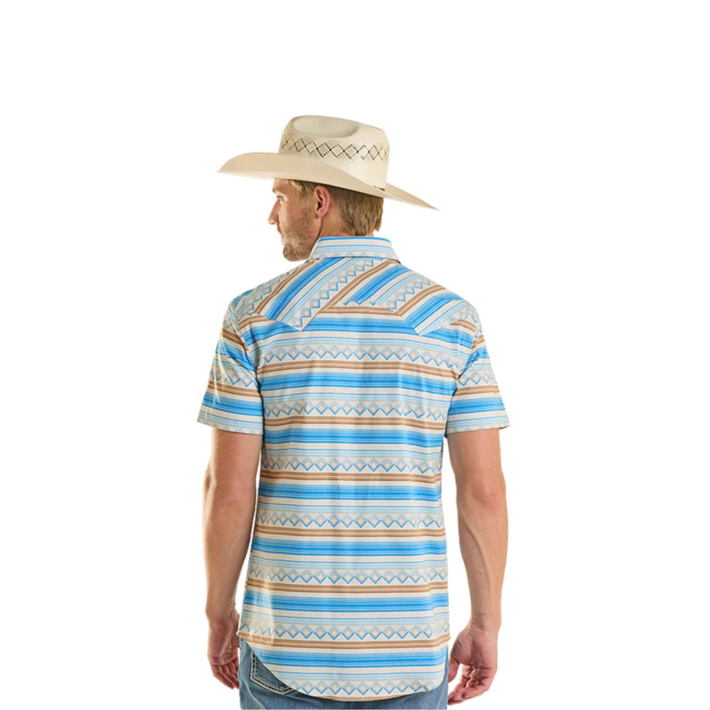 Rock & Roll Denim Men's Blue Stripe Printed Short Sleeve Snap Shirt BMN3S08658