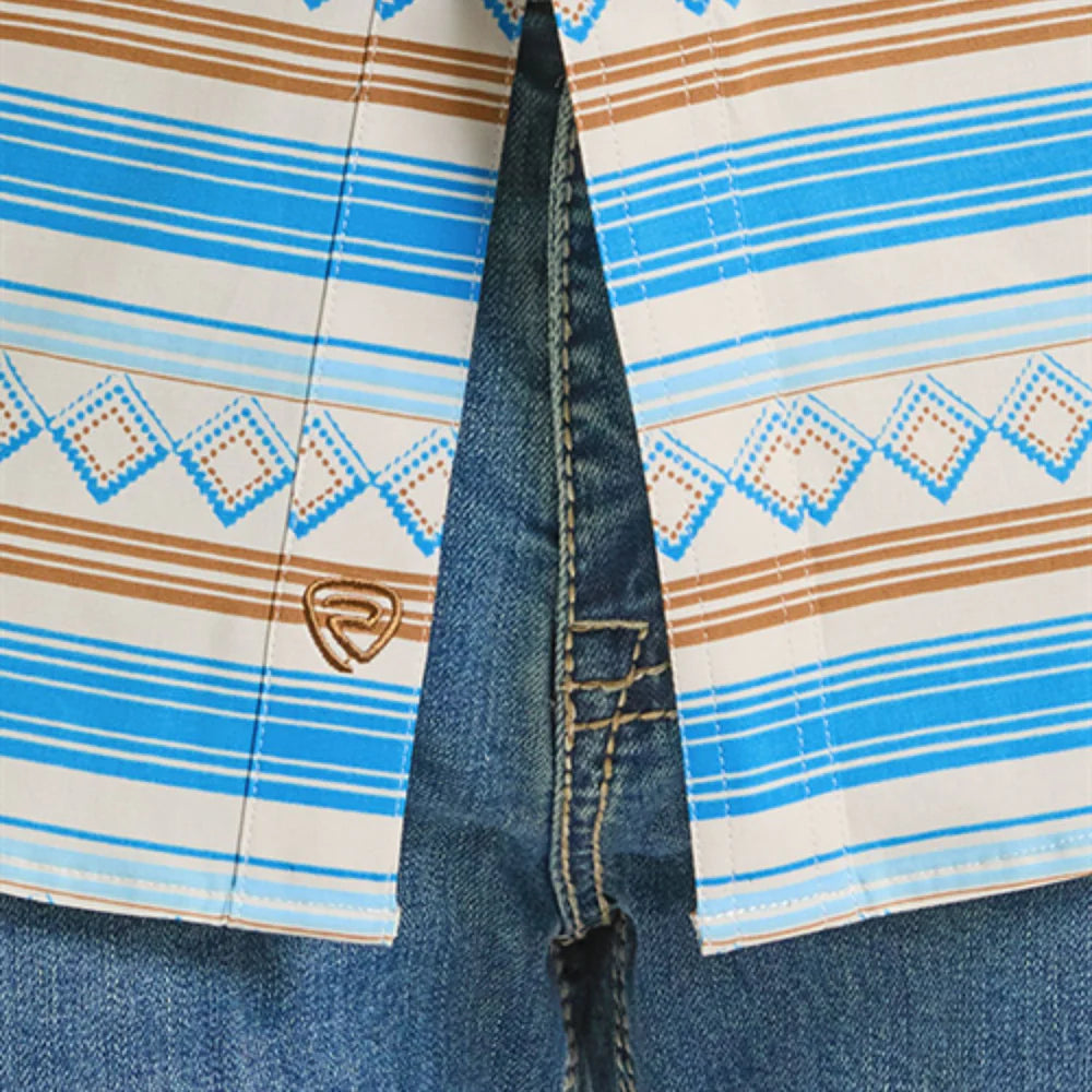 Rock & Roll Denim Men's Blue Stripe Printed Short Sleeve Snap Shirt BMN3S08658