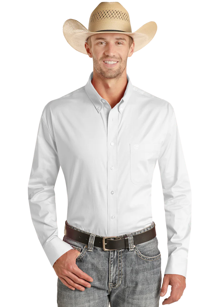Regular Fit White Long Sleeve Button Shirt RRMSODR2S1
