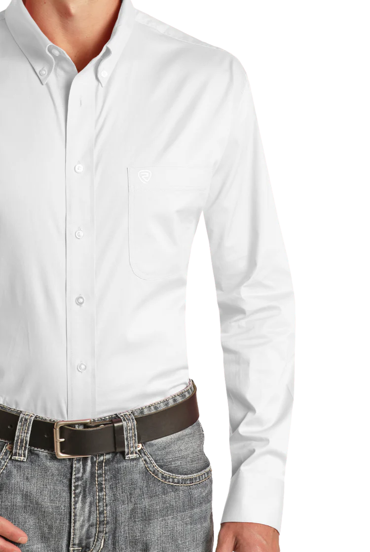 Regular Fit White Long Sleeve Button Shirt RRMSODR2S1