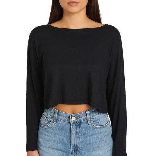 Panhandle Ladies Brushed Knit Back Cinching Black Top JW22T03618-01