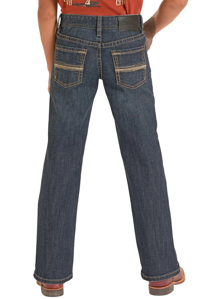 Rock And Roll Denim Boys Regular Fit Straight Dark Vintage Rope Stitch Bootcut BB0BD09118