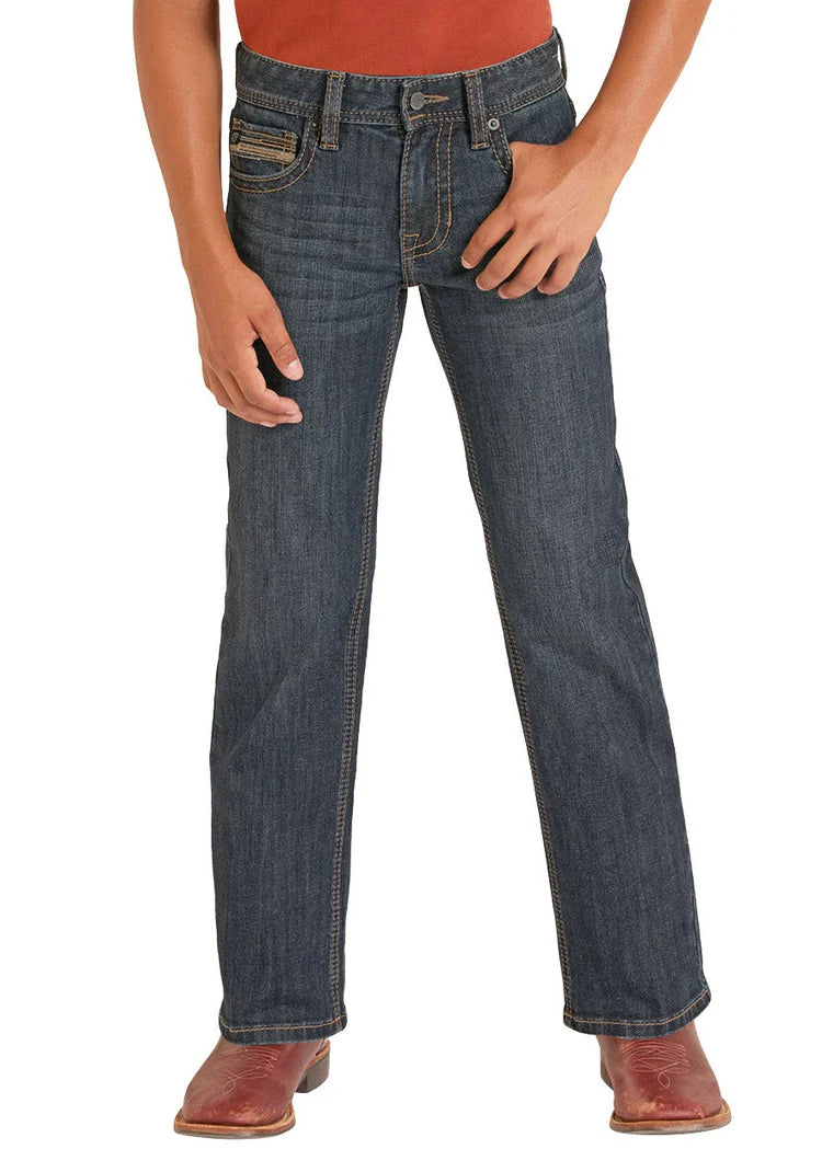 Rock And Roll Denim Boys Regular Fit Straight Dark Vintage Rope Stitch Bootcut BB0BD09118