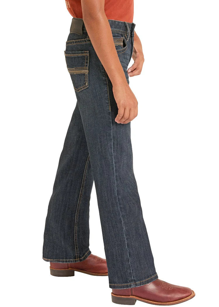 Rock And Roll Denim Boys Regular Fit Straight Dark Vintage Rope Stitch Bootcut BB0BD09118