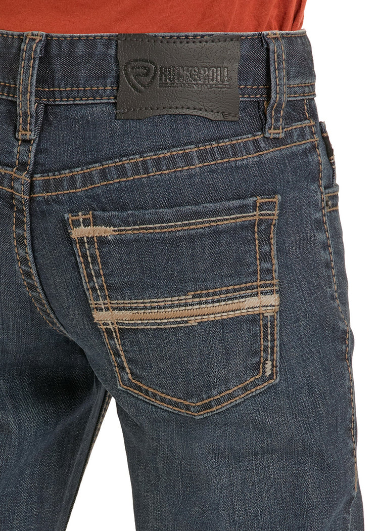 Rock And Roll Denim Boys Regular Fit Straight Dark Vintage Rope Stitch Bootcut BB0BD09118