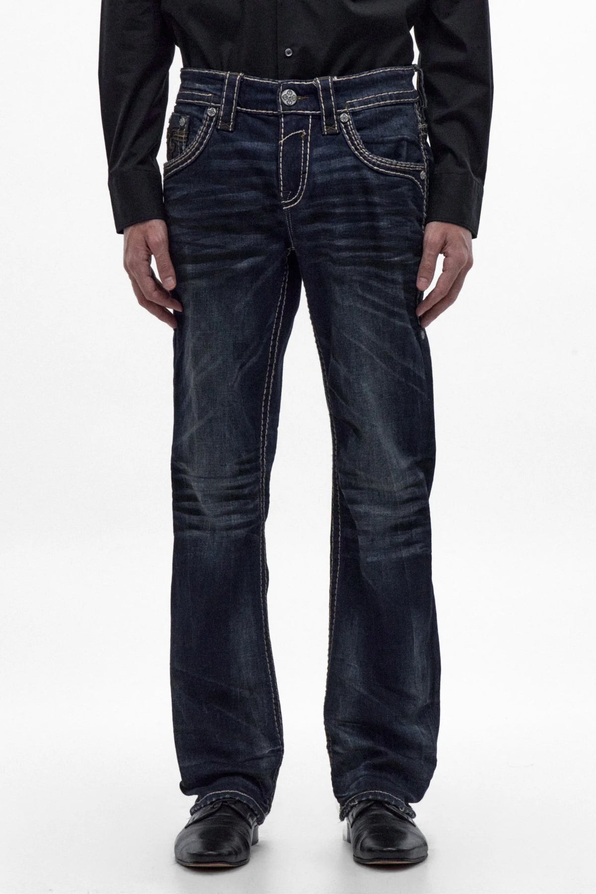 Rock Revival Men's Wes B205 Bootcut Jeans Vintage Blue RP5811B205R