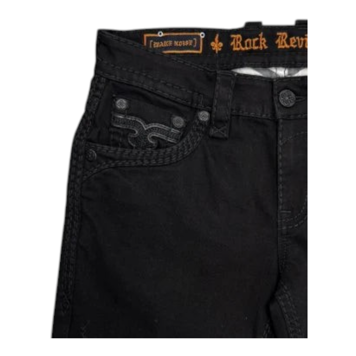 Cowboy City Western Wear Rock Revival Wes J214 black straight leg jeans with decorative hardware and tonal stitching