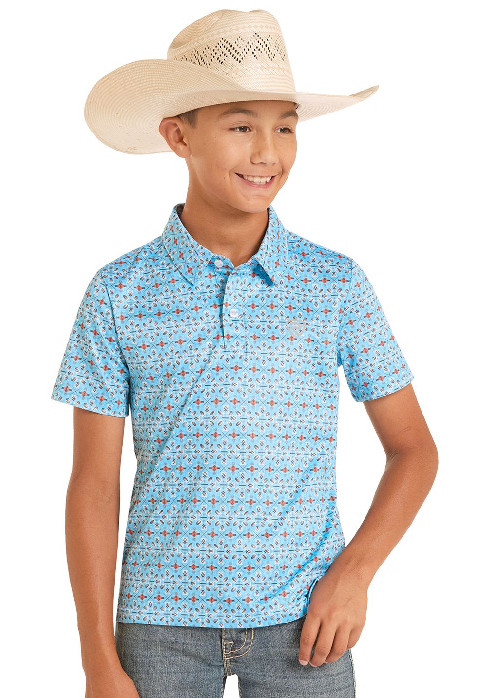 Rock & Roll Boys Mini Aztec Geo Printed Polo BB51T088715