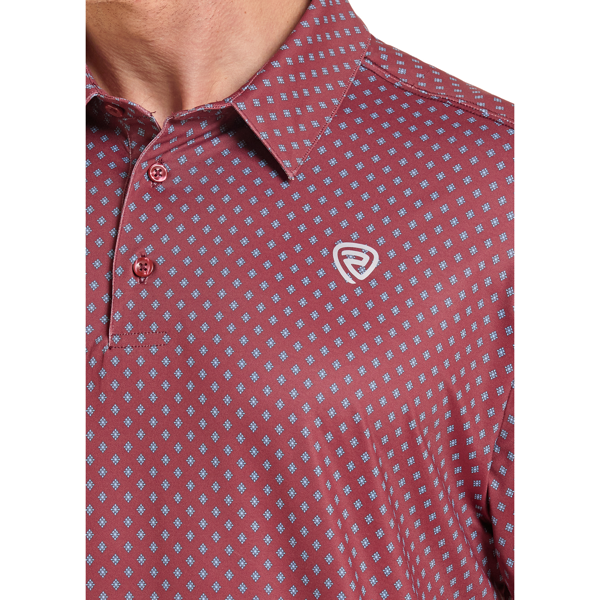 Rock & Roll Denim Men's Micro Geo Print Short Sleeve Polo Burgundy BM51T10050