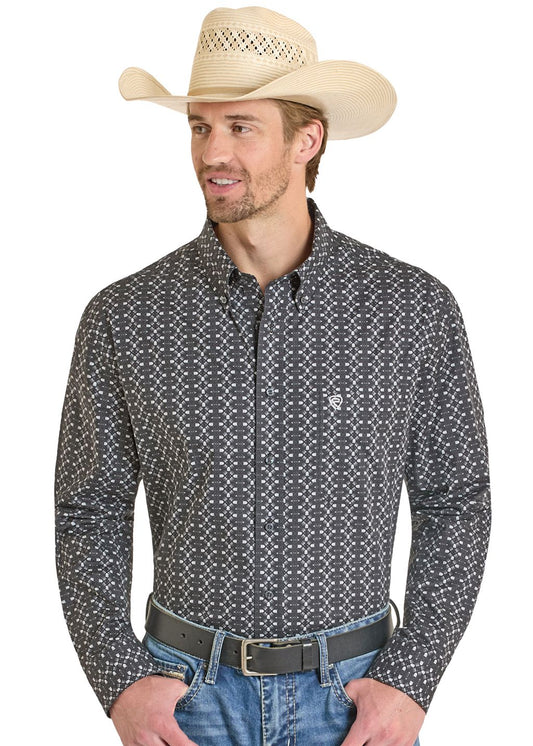 Rock & Roll Denim Men’s Long Sleeve Black Classic Fit Button Shirt BMB3S08297