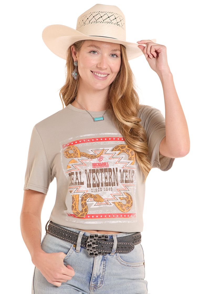 Rock & Roll Denim Men's Real Western Wear Graphic Tee White BU21T08873