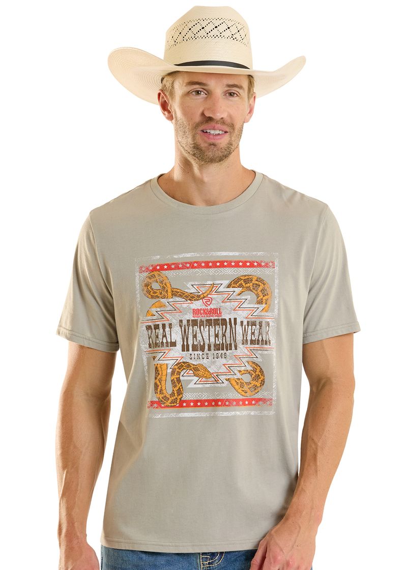 Rock & Roll Denim Men's Real Western Wear Graphic Tee White BU21T08873