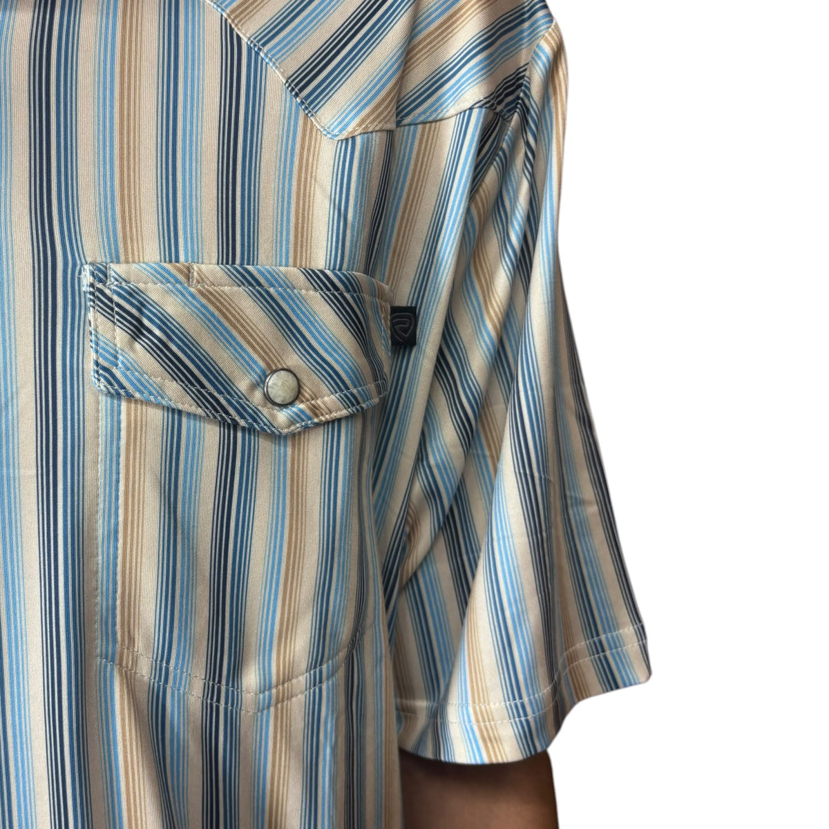 Rock & Roll Denim Men's Stripe Print Short Sleeve Polo Beige BM51T10061