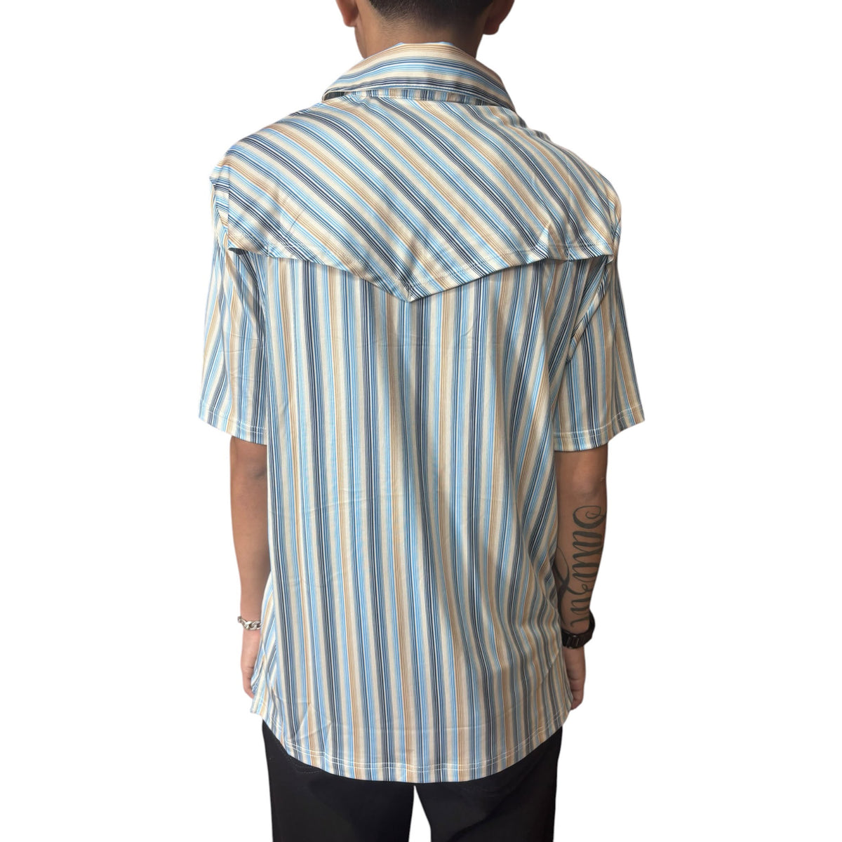 Rock & Roll Denim Men's Stripe Print Short Sleeve Polo Beige BM51T10061