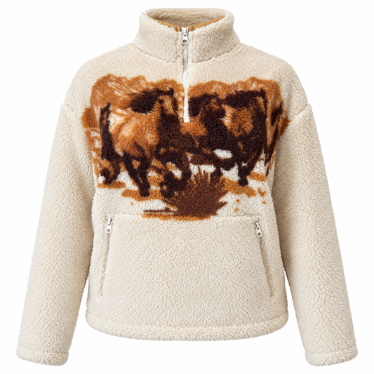 Rock & Roll Denim Women’s Sherpa Quarter-Zip Pullover with Horse Print Bw91c09999