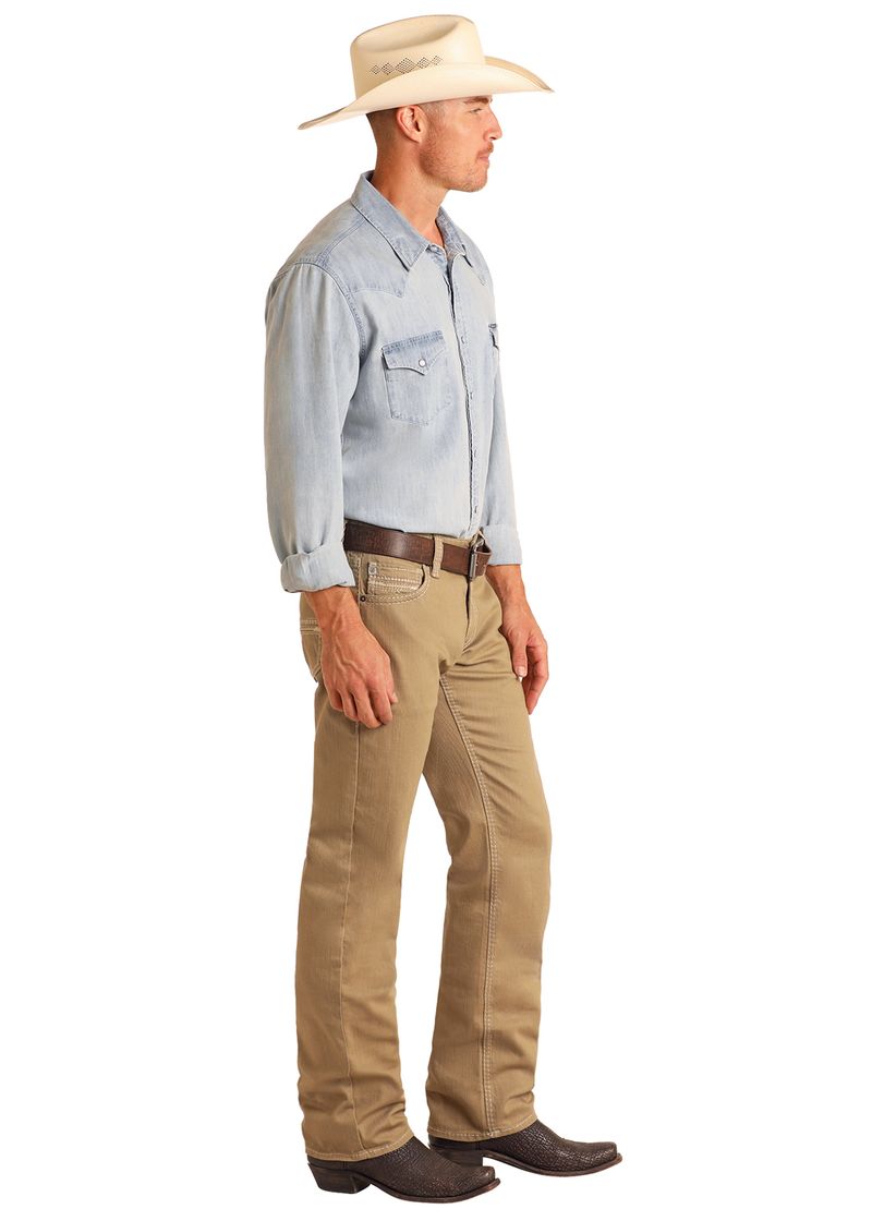 Rock & Roll: Khaki Slim Fit Revolver Straight Stretch Jean BM1RD06141
