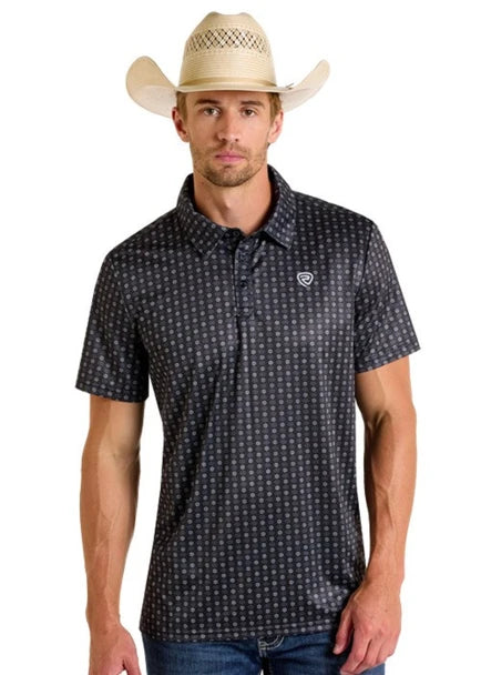 Rock & Roll Men's Black Geo Printed Polo BM51T06617