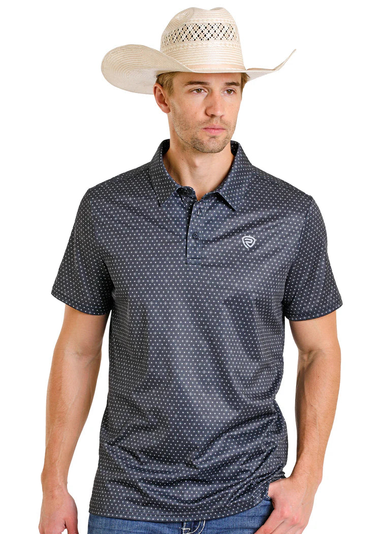 Rock & Roll Men's Black Shadow Diamond Print Polo BM51T08331