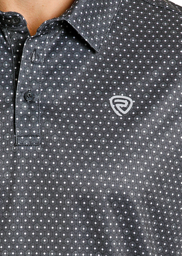 Rock & Roll Men's Black Shadow Diamond Print Polo BM51T08331