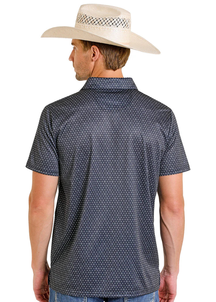 Rock & Roll Men's Black Shadow Diamond Print Polo BM51T08331
